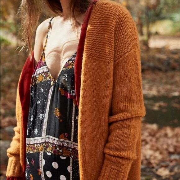NWT For Love & Lemons Burnt Orange Dylan Open Front Long Duster Cardigan Small - Picture 3 of 10